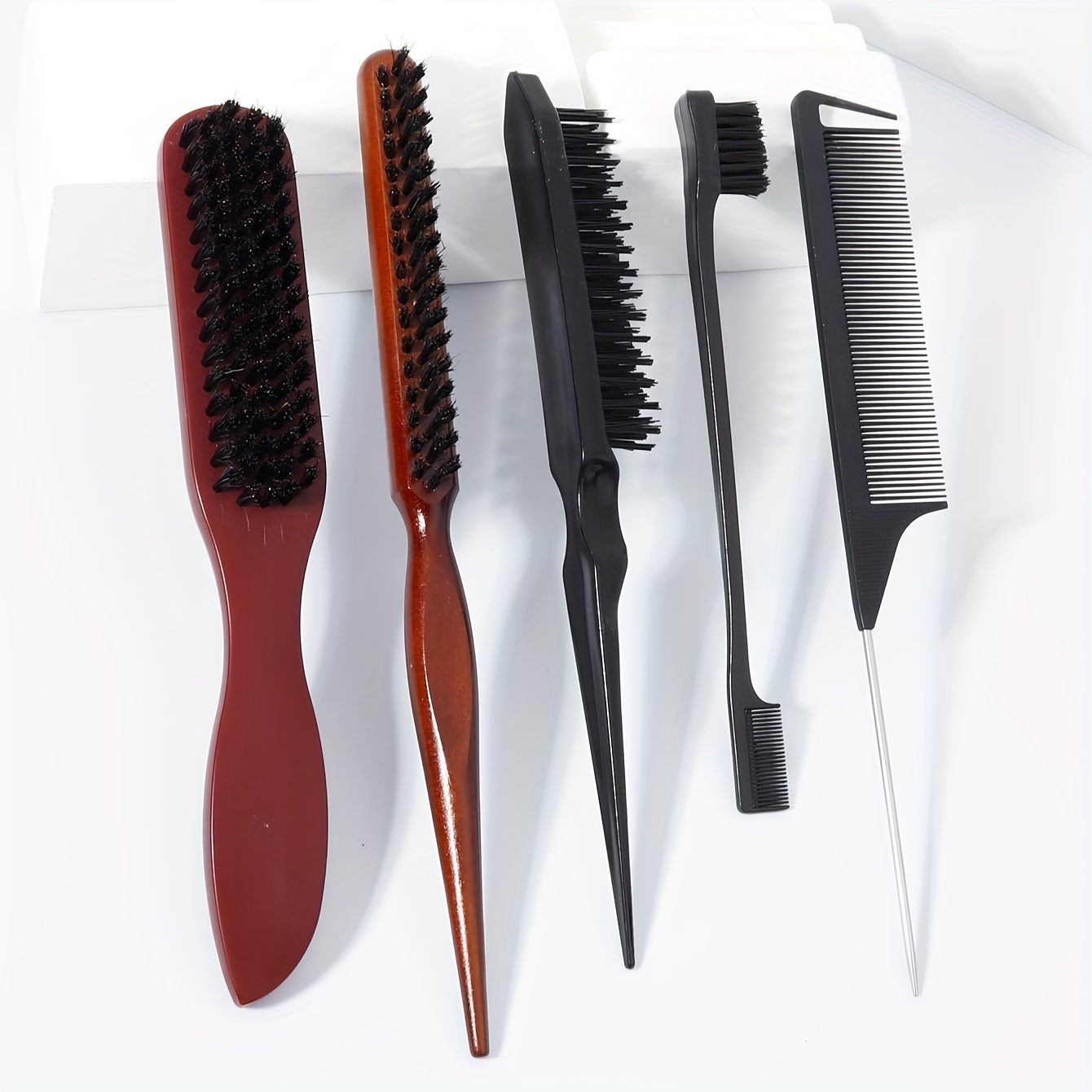 TEMU 5pcs Hair & Beard Styling Comb Set - , Brushes For - Hair Types, For Return School