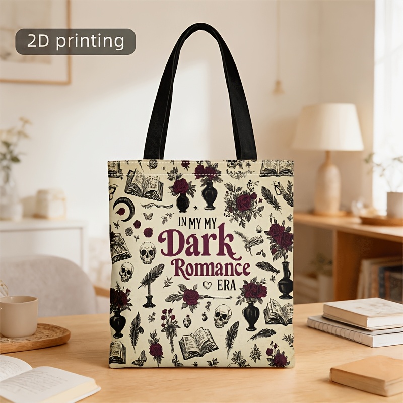 TEMU 1 Crossbody And Handbag Suitable For Men And Women, 'in My Era' Themed Skull Rose Book Printed Tote Crossbody Bag, Vintage & Stylish, Unisex,