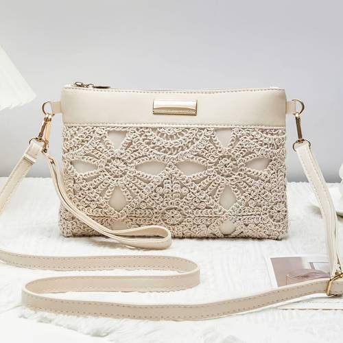 new womens shoulder bag in solid color with woven featuring a bohemian style versatile for occasions used as a shoulder bag clutch or crossbody