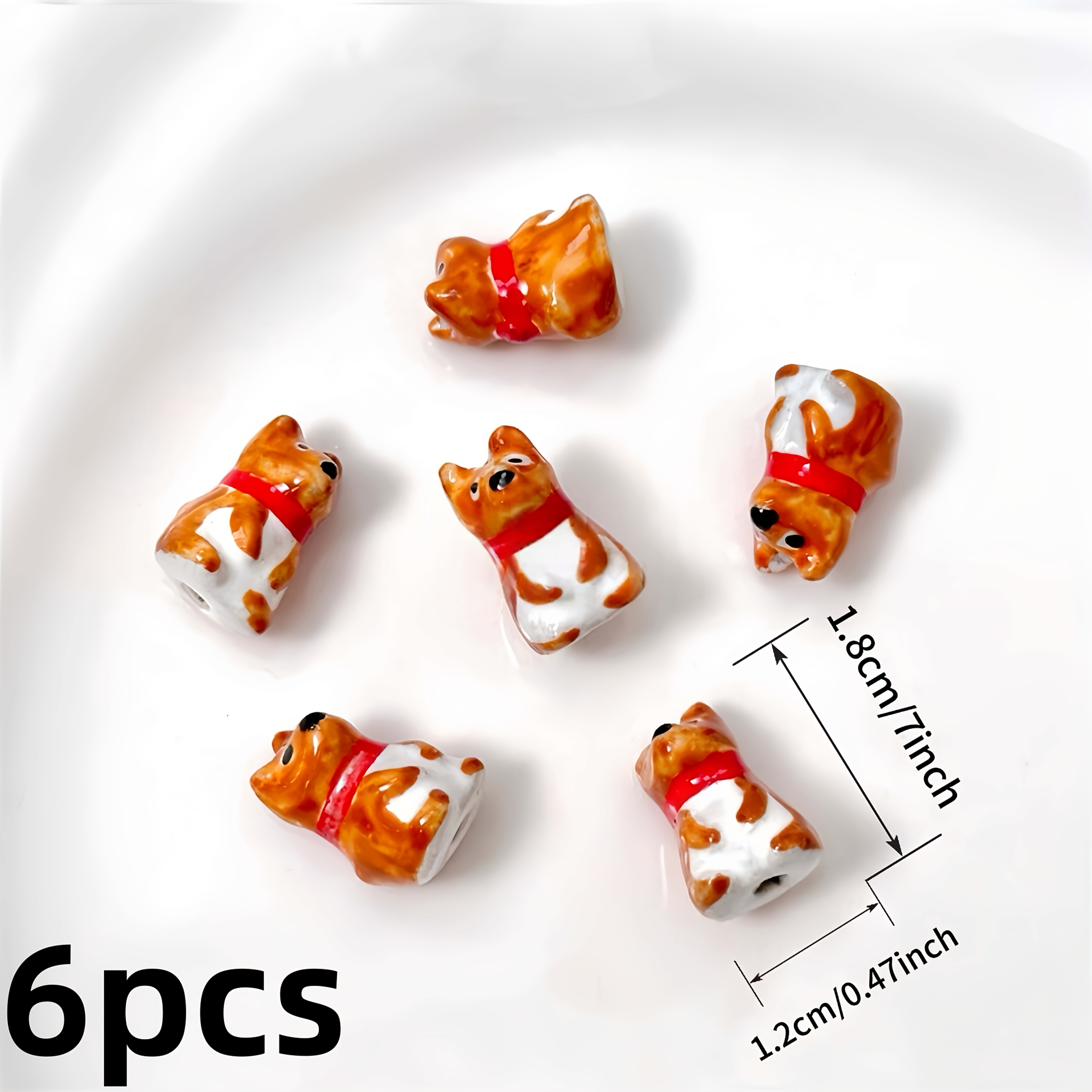 6pcs Assorted Hand-Painted Animal Ceramic Beads for DIY Jewellery