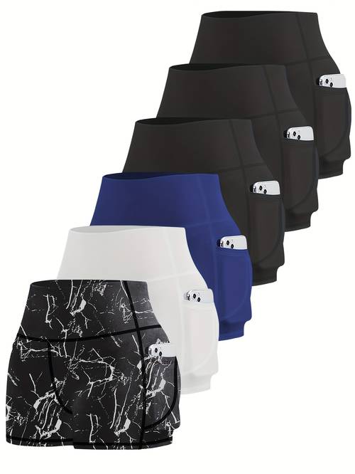 6 size womens sports shorts high waist hip lifting yoga shorts with pocket three quarter pants gym running exercise fitness shorts