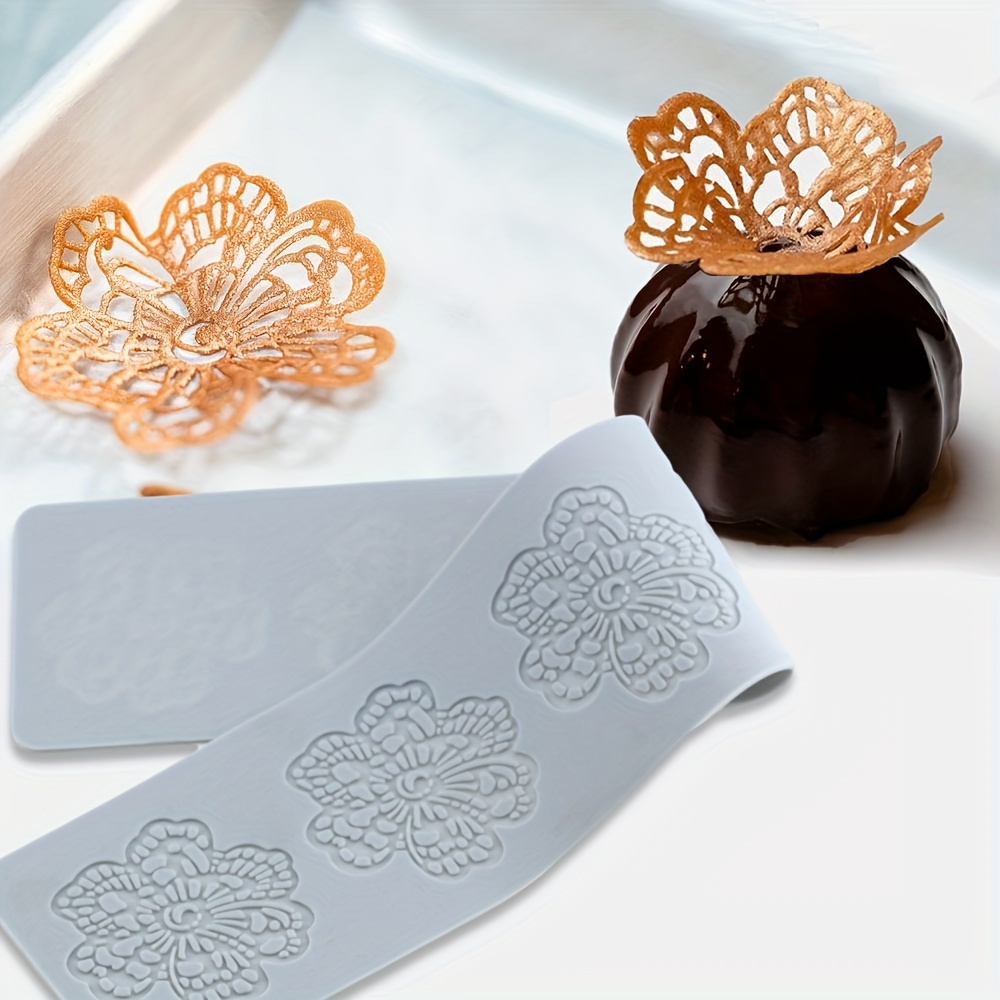 Image of 1pc Hollow Flower Shaped Frosting Lace Silicone Pad Lace Silicone Mold, Cake Decorating Tool Flower Dessert French Plating
