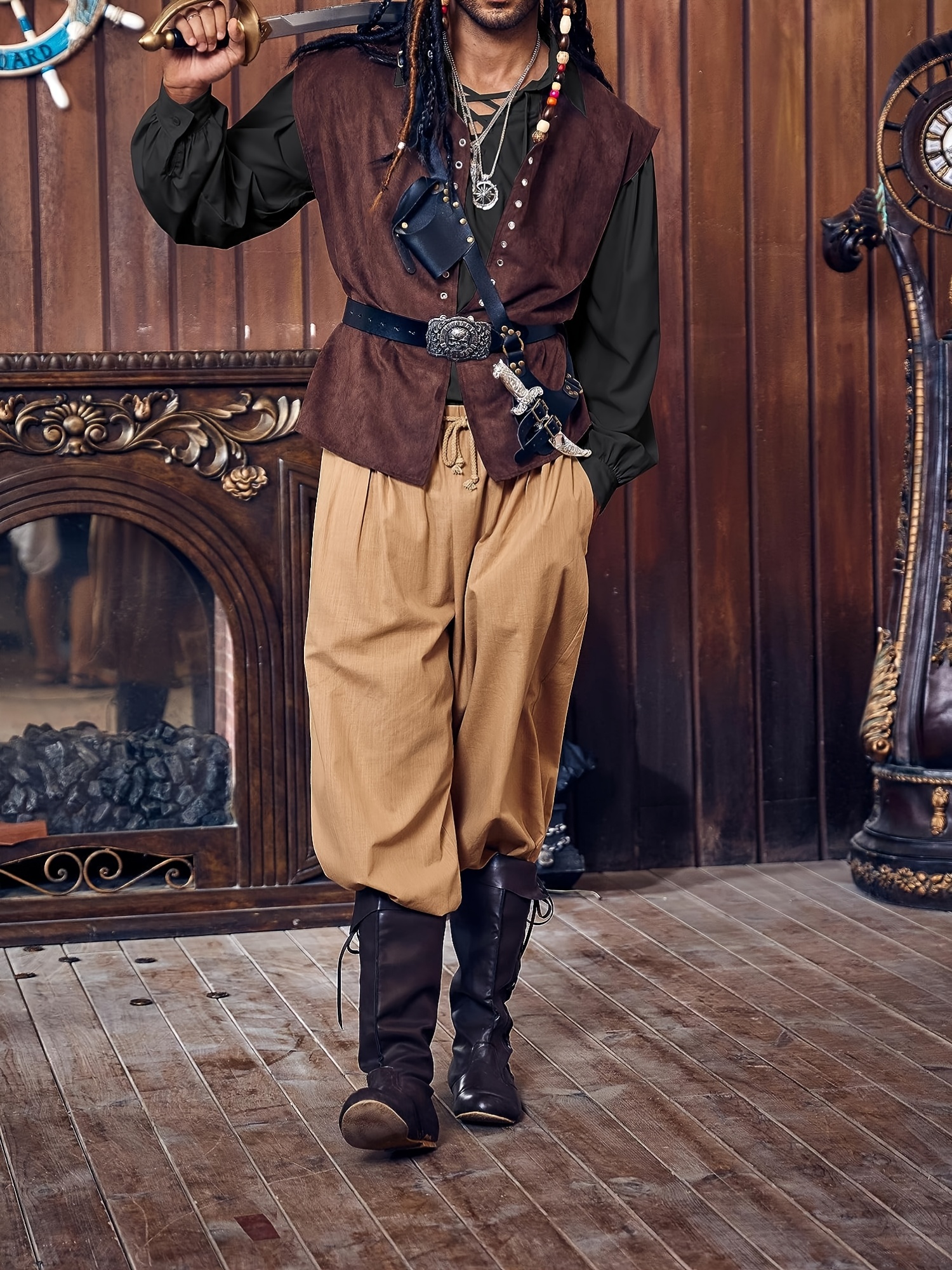 Steampunk Camisa Pirata Hombre Disfraz Medieval Hombre Camisa