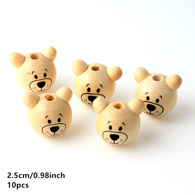 Image of 10pcs 25mm Animal-themed Wooden Beads - Cute , Suitable For Crafts, Keychains, Phone Charms, Pen Decorations & Diy Projects, Handmade Style Accessories