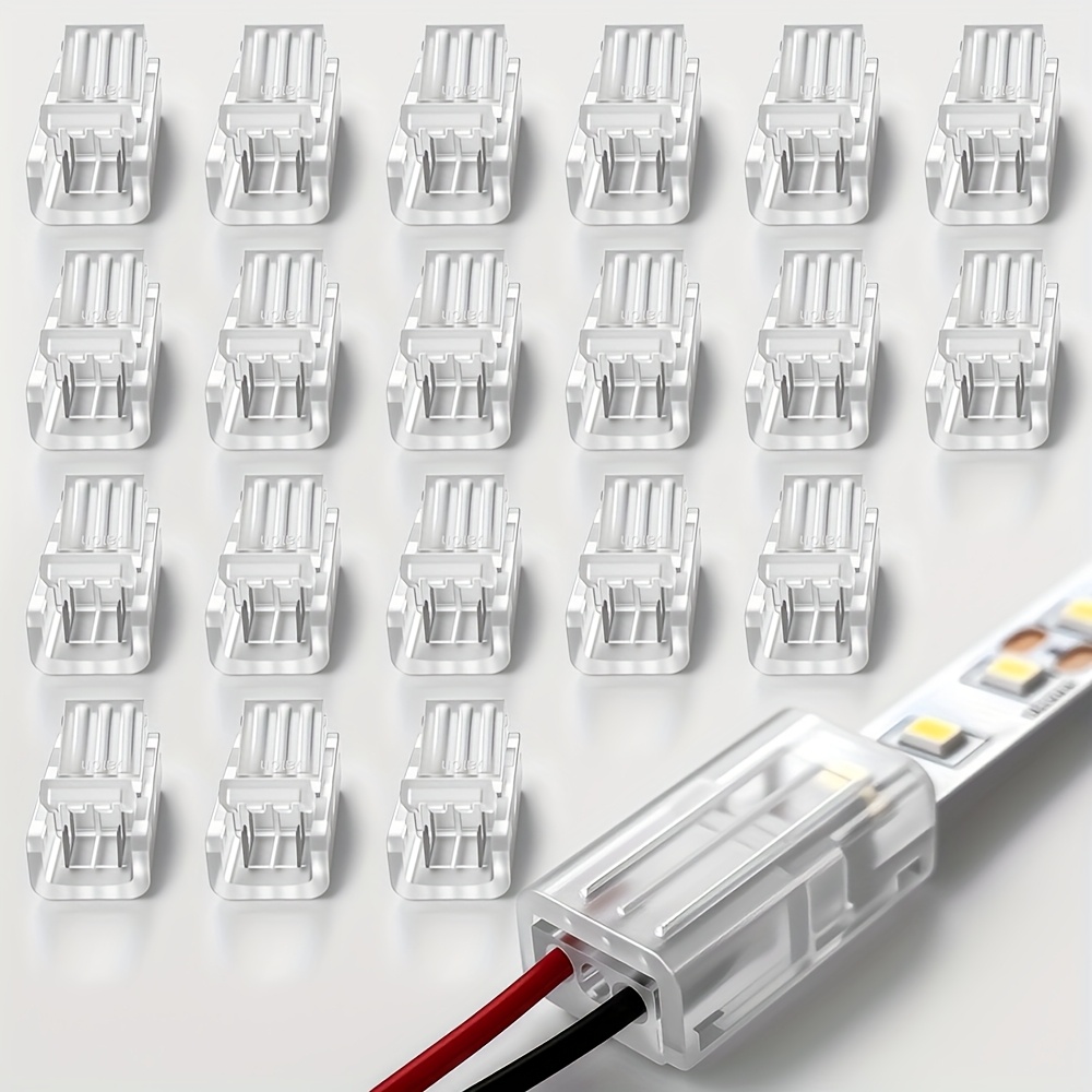 2-Pin 8mm LED Strip Connectors - Solderless Wire To Strip Clips For 3528/2835/3014/5630 COB LEDs