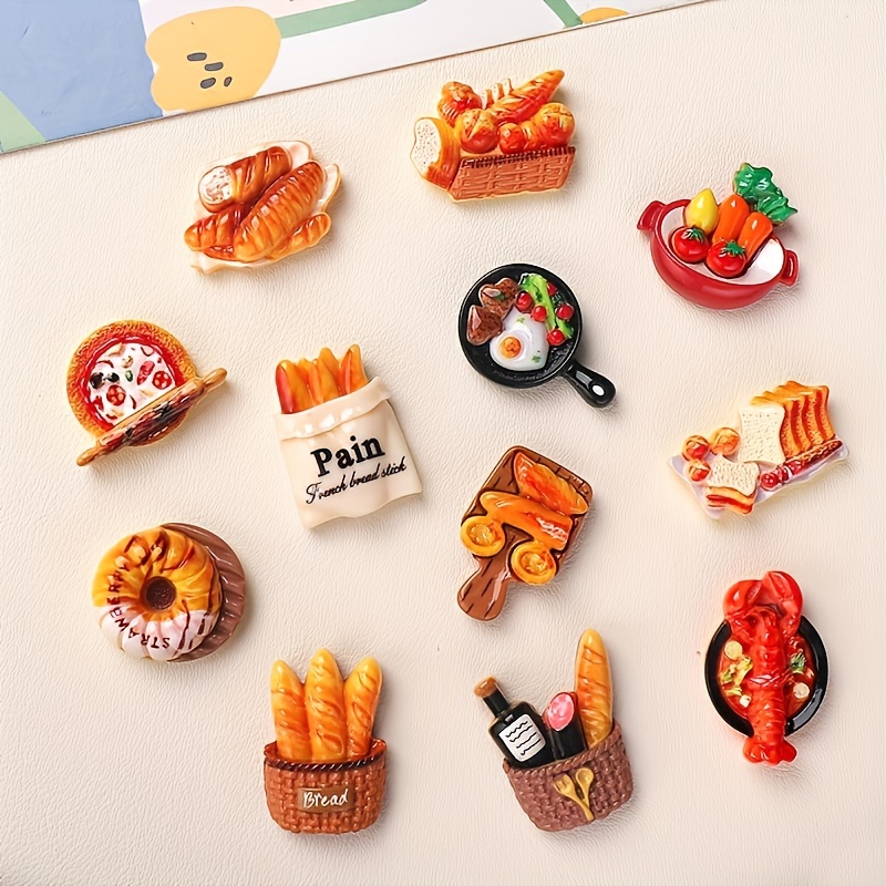 12 piece set of     toast egg tart refrigerator magnets cute miniature magnetic food decals for kitchen office cabinets dishwashers ideal for photos notes humorous fridge decor plastic rectangle shaped details 0