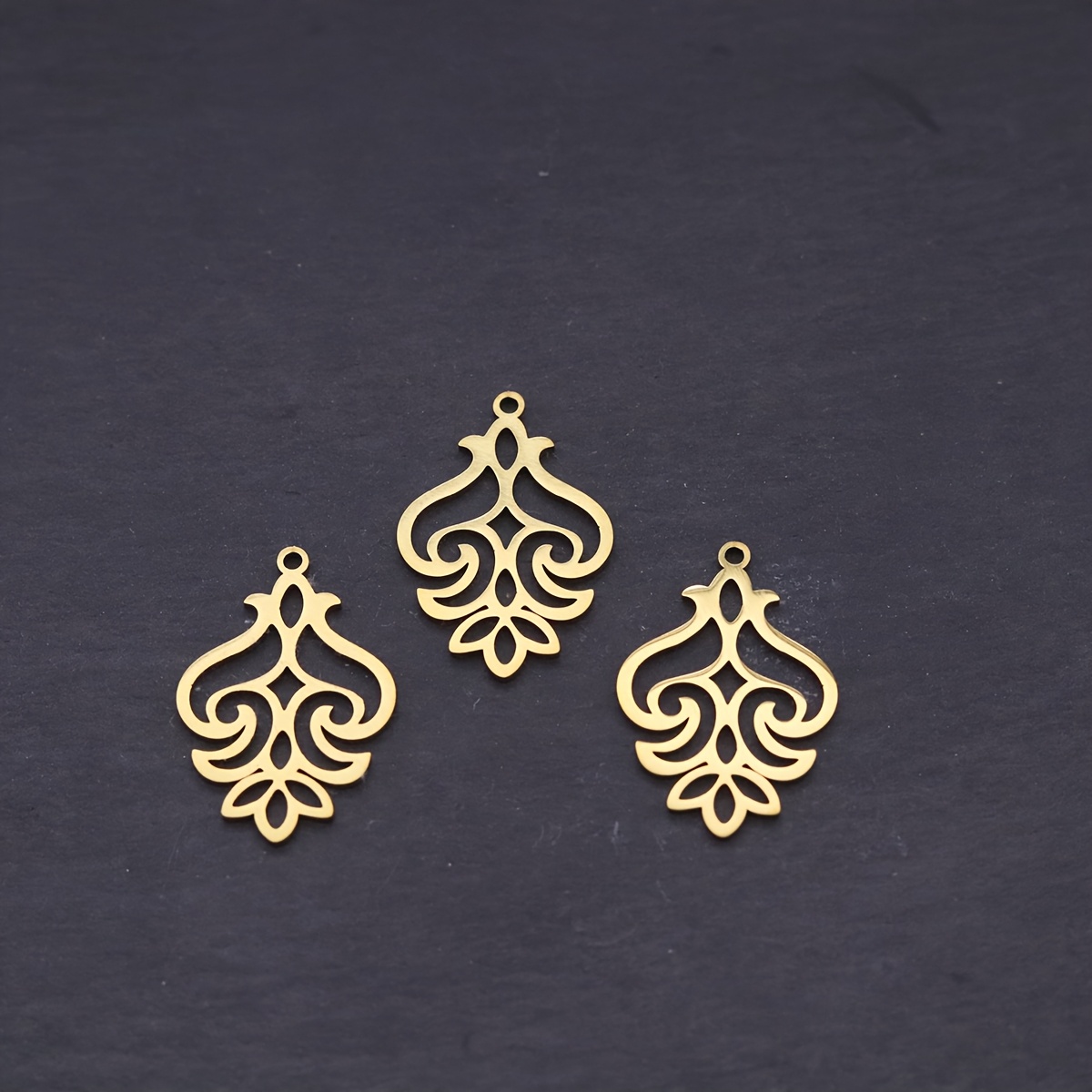 TEMU Lot de 3 breloques minimalistes vintage style en acier inoxydable 304, pendentifs hypoallergéniques à ajourées pour la fabrication de bijoux