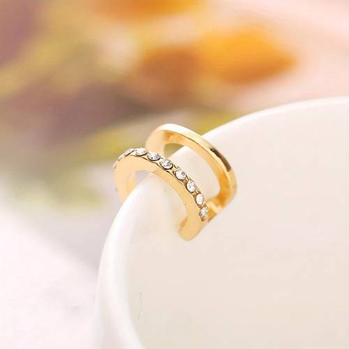 . elegante minimalistische vintage c-förmige doppellagige clip-ohrringe mit strassakzenten - leichtes zinklegierungsdesign für den , partys, feste & valentinstag - damenmode schmuck, tägliche trageohrringe | elegante clips | leichte ohrringe