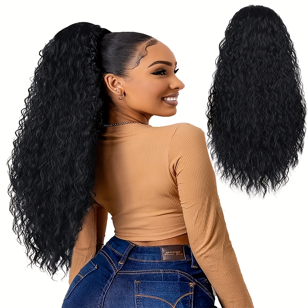 

22" Long Curly Drawstring Ponytail For Women, Heat-resistant Synthetic Loose Wave Hair Extension, Black Ponytail With Clips For , Suitable For All Hair Types And , Ponytail Hair Extensions