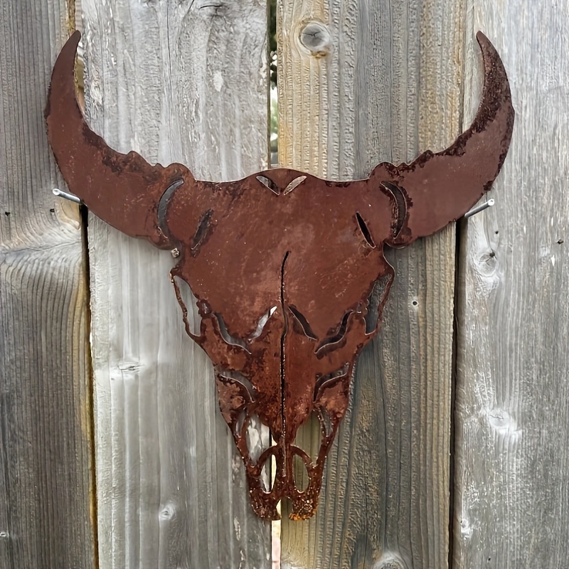 

1pc YOWHOR Décoration Murale en Métal Rustique Crâne de , Design de Crâne de Vache Longhorn , Décoration Extérieure pour Halloween/Noël/Pâques/Thanksgiving