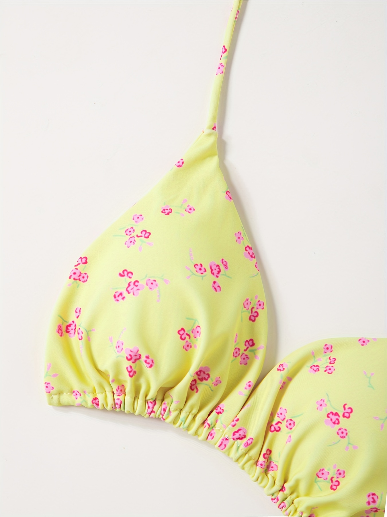 Floral Print V-Neck Bikini Set for Women, Polyester and Elastane Blend, High Stretch, Knit Fabric, with Bow Detail, for Sexy Lingerie Style Swimwear