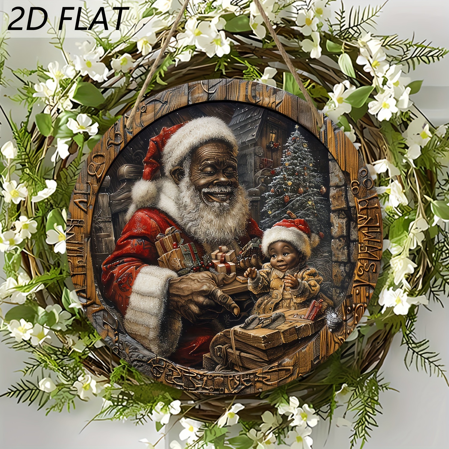 

Vintage African Santa Claus Wooden Sign - Distressed Finish, Perfect For Christmas & Holiday Decor, Wall Hanging, Home Accent, Gift Idea