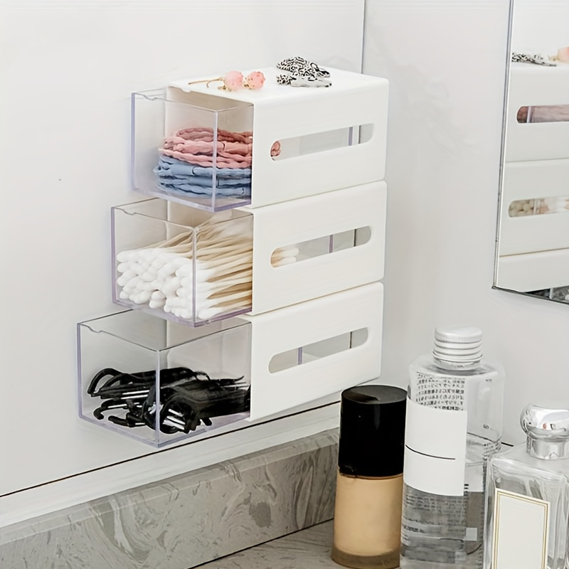 

Versatile Wall-mounted Storage Organizer For Bathroom & Office - No-drill, Flip-top Design For Cotton Swabs, Cosmetics, And More Bathroom Organizers And Storage Bathroom Organizer