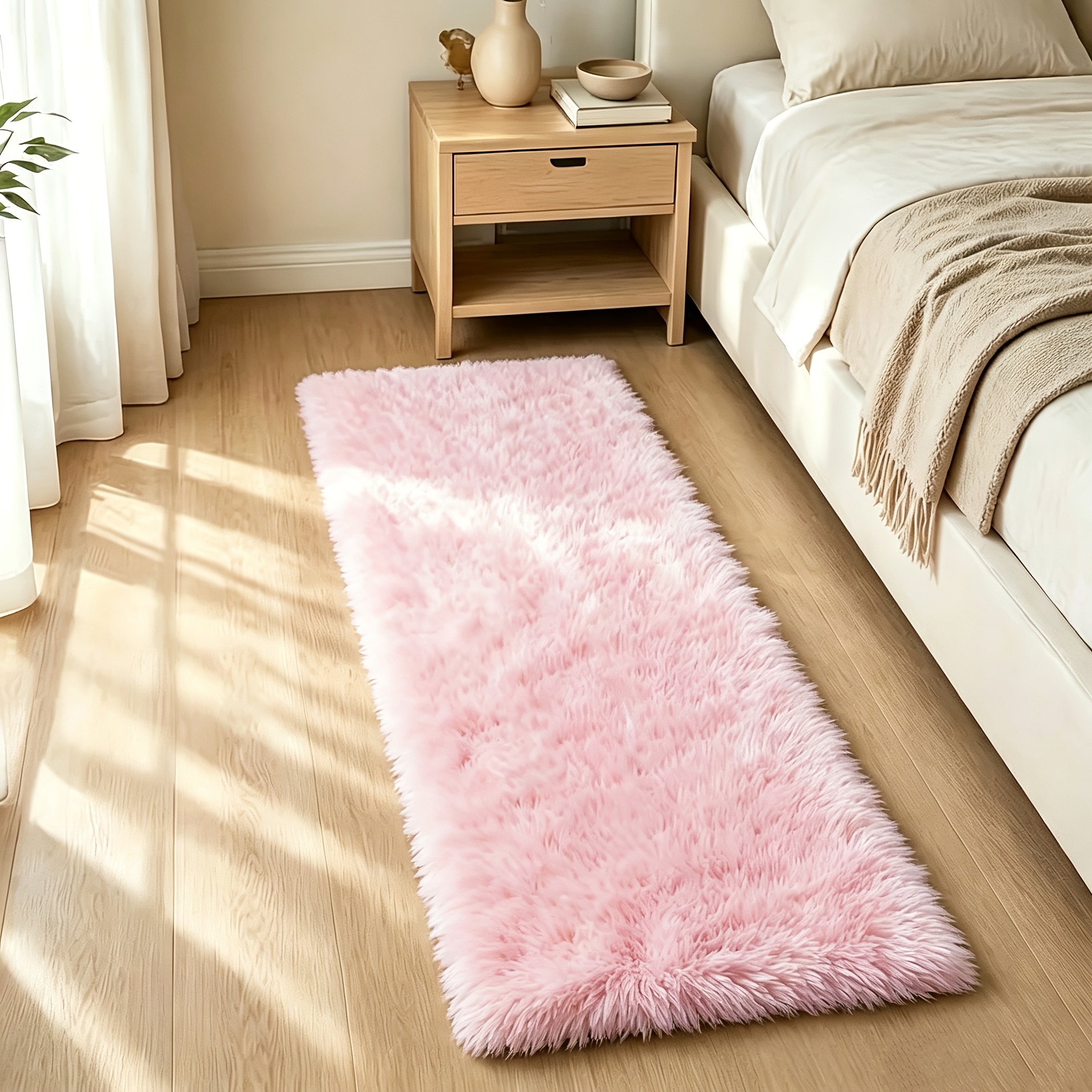TEMU 1pc Of Solid- Long Plush Rug, A Simple And Elegant Long Runner Rug For Bedroom Bedside. Suitable For Areas Such As The Living Room, Bedroom,