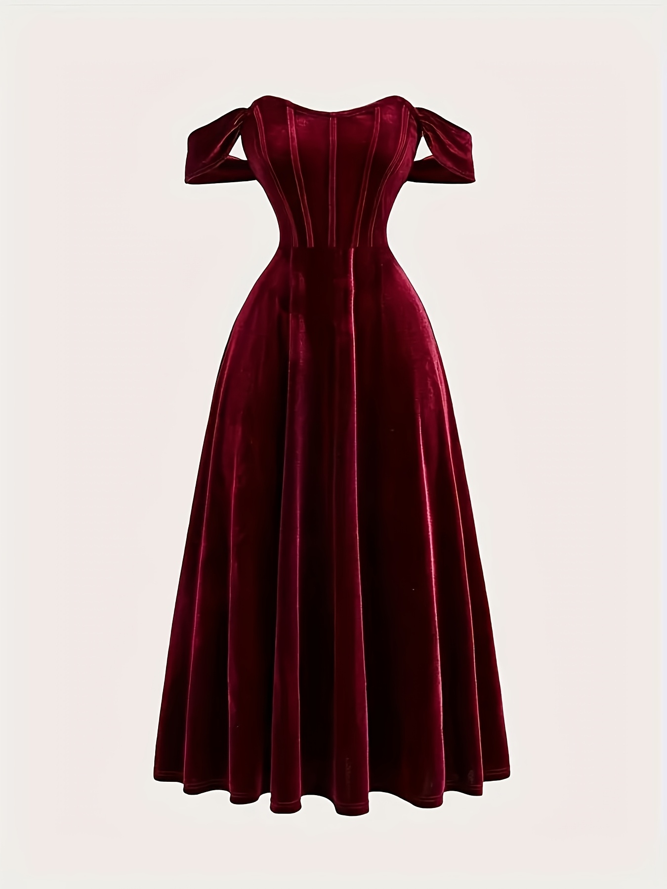 dark red winter formal dress Sequin-Velvet Dark Red Long Prom Dress with V-Neck main image 1