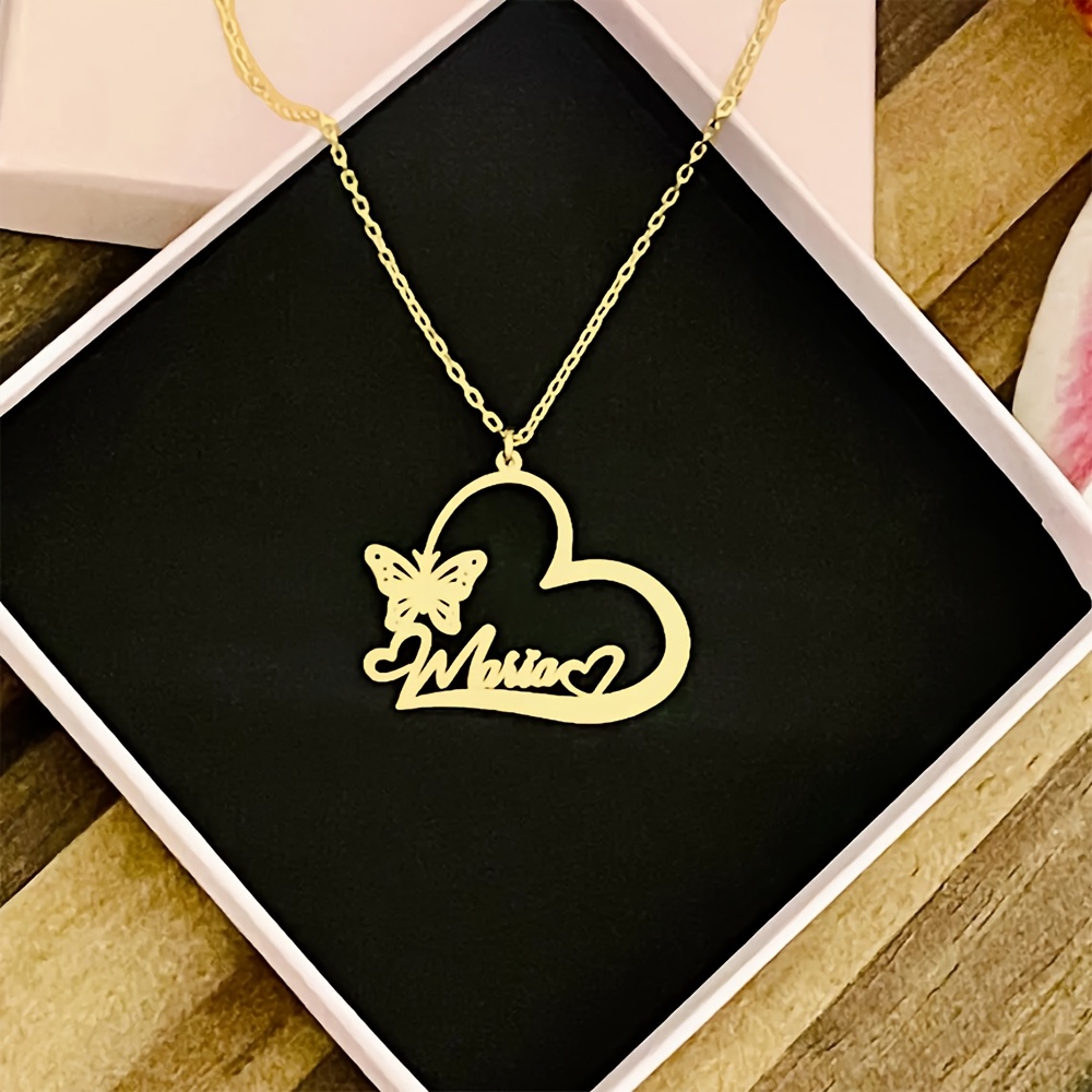 TEMU Collana personalizzata con a del , collana con ciondolo targhetta in acciaio inossidabile con a forma di cuore, versatile , gioielli popolari da