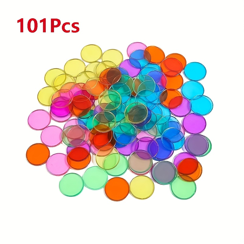 TEMU A Pack Of 101 Colorful Small Round Discs, Creative Element Decoration Cards, Suitable For Diy Light-transmitting Art, Bingo Game Chips, Colors