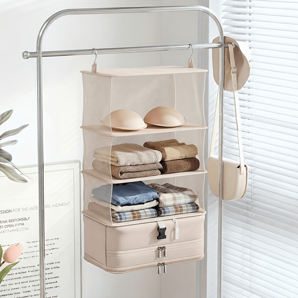 TEMU Portable Hanging Travel Storage Bag - 50% Space With A Foldable And Washable Design. Home/travel Luggage Organizer Bag With Hooks And Durable