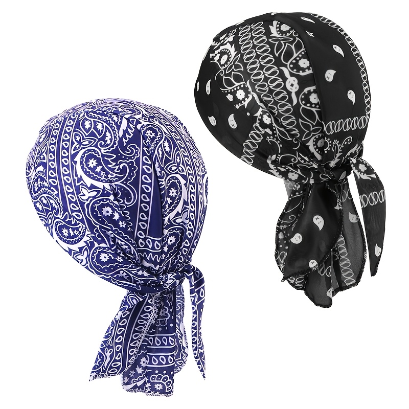Image of 2pcs Set Paisley Amoeba Print Elastic Pirate Hat Rapper Bandana Head Wrap
