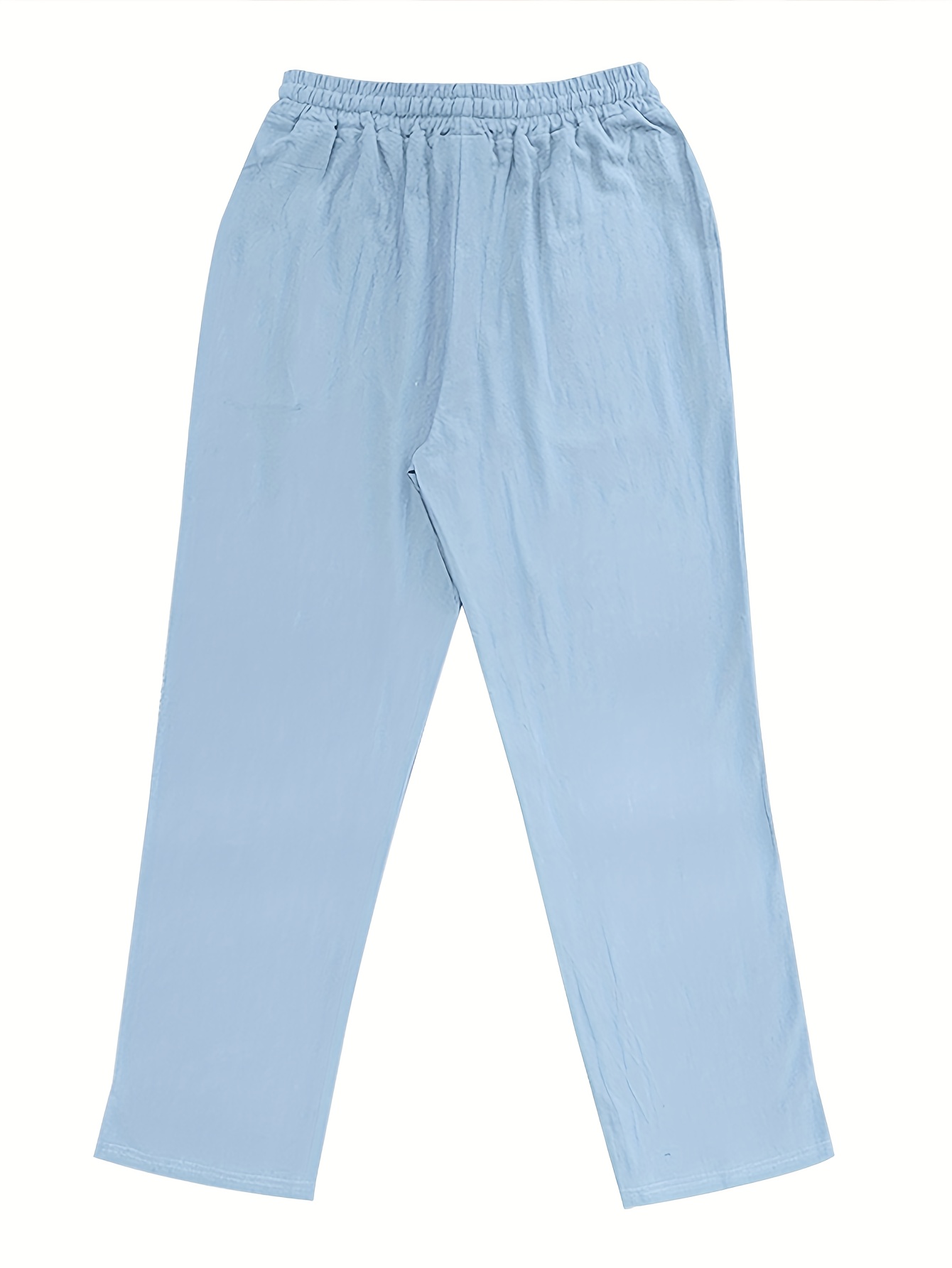 Men's Linen Pants - Non-Stretch Formal Pants, Elastic Drawstring Waist, Loose Fit Trousers for Beach, Office, Parties - Machine Washable Casual Formal Attire for s &