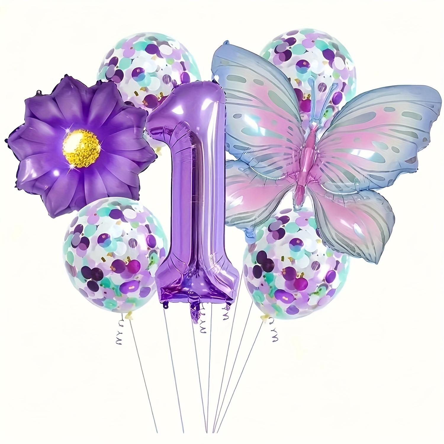 

9-piece Colorful Butterfly Foil Balloons Set - Purple Gradient Number & Giant Butterfly Themes For Birthday, Anniversary, Wedding Decorations & Photo Props