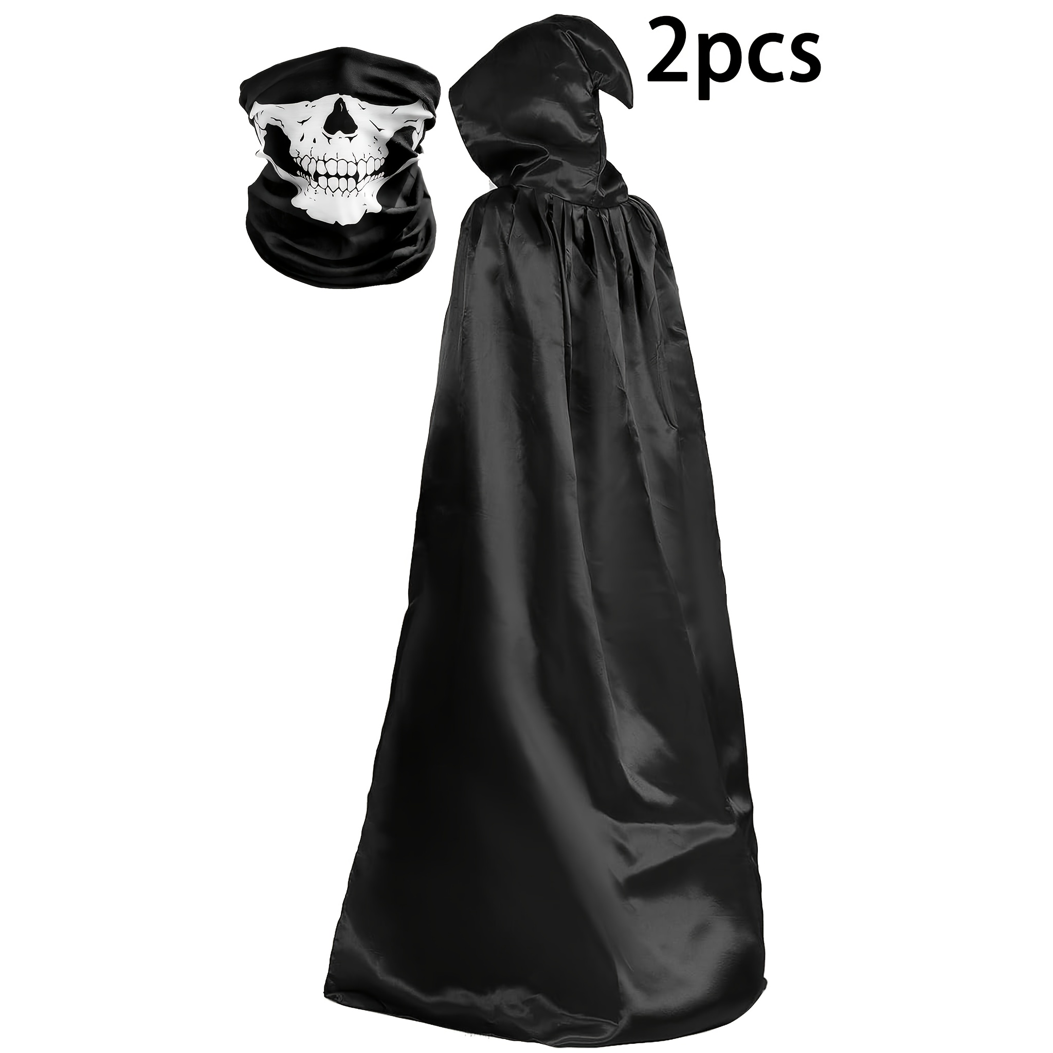 TEMU 2pcs Halloween Hooded Black Cape With Mask, 140cm, For Women And Men, Costume For Role Play, Holiday Adult Parties, Haunted Houses, Carnivals,