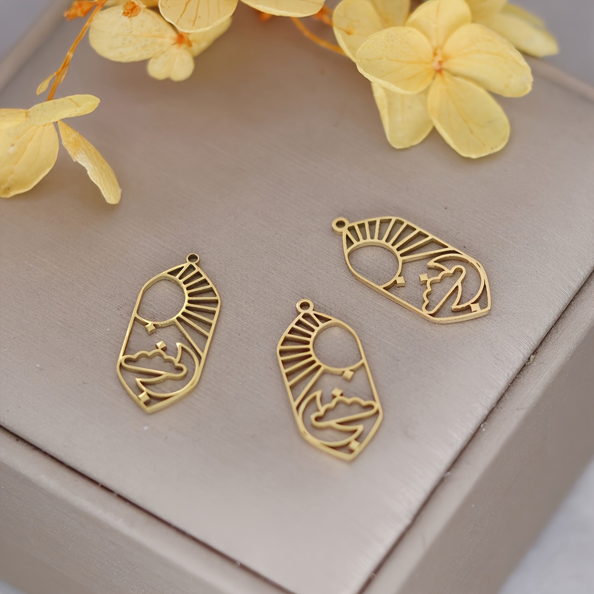 Image of 3pcs Stainless Steel Geometric Pendant Sun Moon Charms For Jewelry Making Earrings Necklace Craft Additions