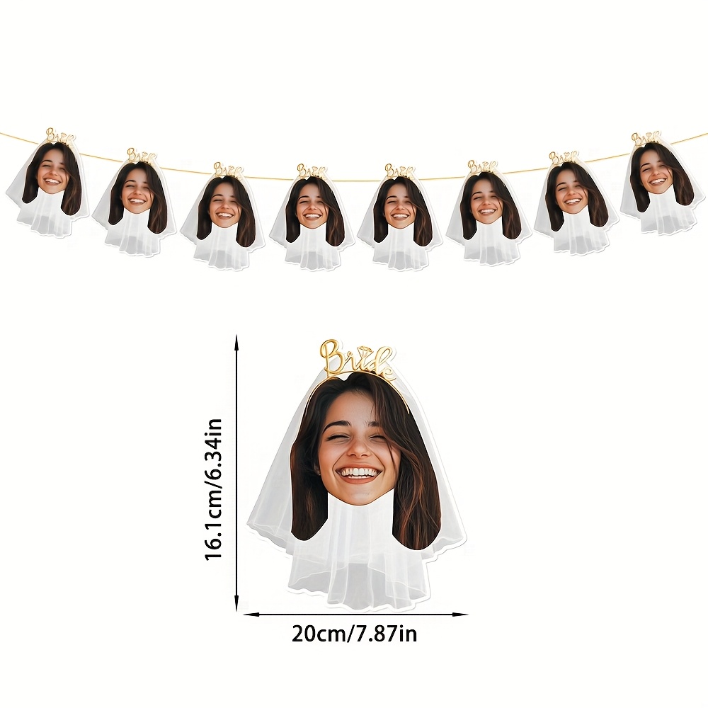 Image of 8pcs Custom Bride Photo Banner With Veil And Featuring Personalized Face Photos For Wall Hanging, Bachelorette Party Supplies, Wedding Bride