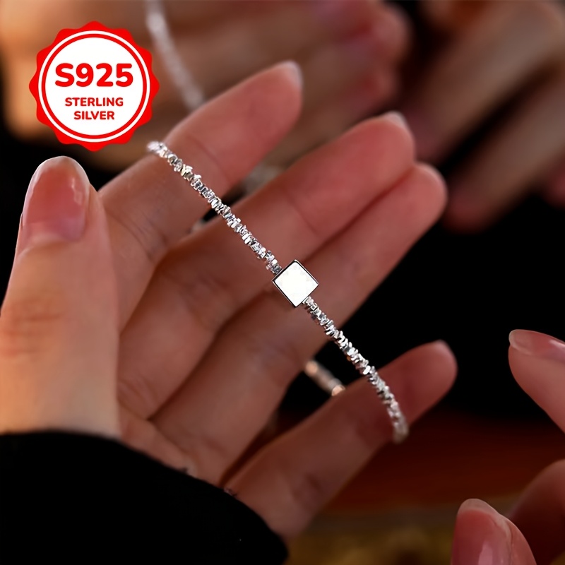 925 Silver Small Square Bracelet Light Unique Jewelry for Couples