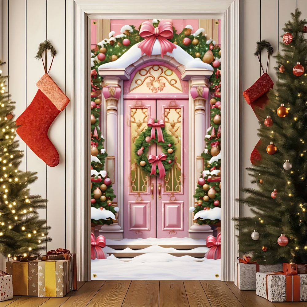 

2d Door Banner, Christmas Castle Welcome Door Banner - Pink, Polyester, 70.8x35.4 Inches - Home & Party Decorations, New Year Decorations, Wall Hanging