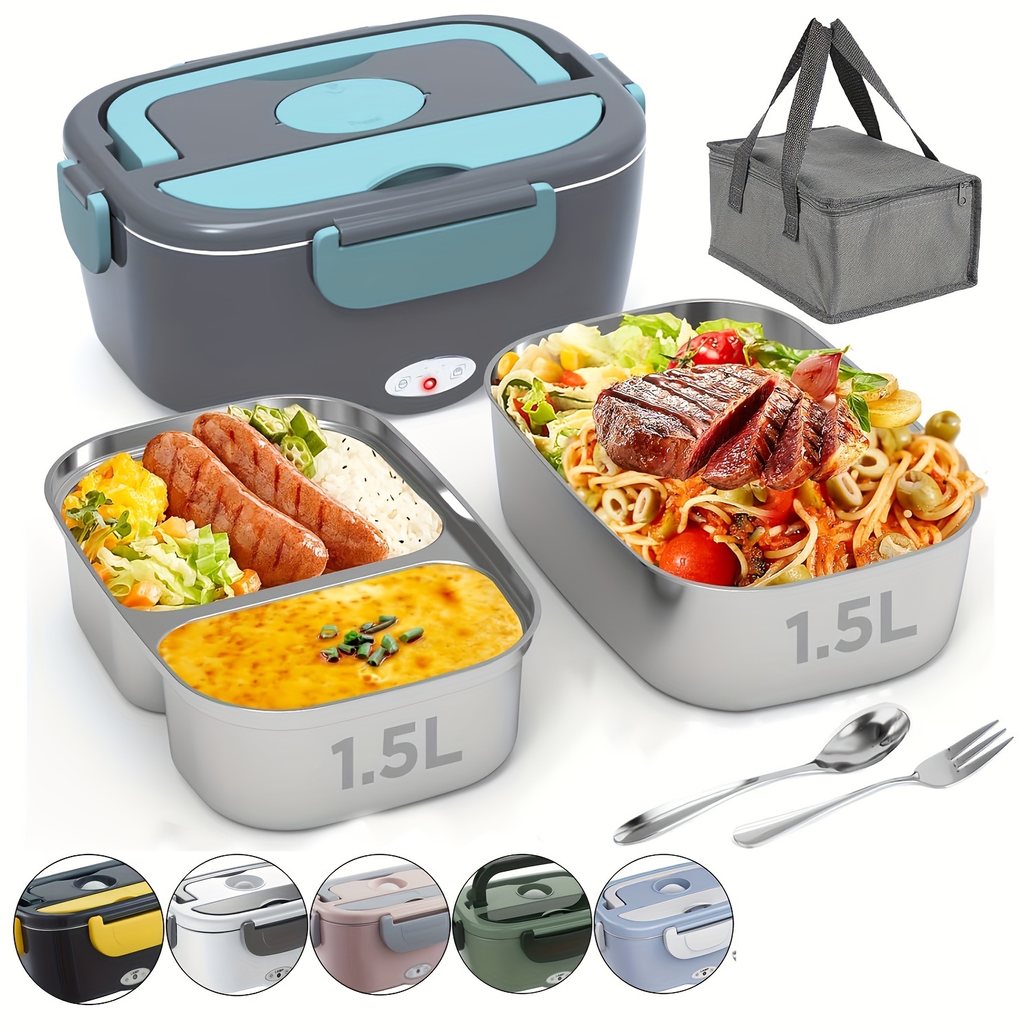 

Electric Lunch Box - Portable Fast Heating Lunch Box (12v/24v/110v) - 1.5l Stainless Steel Container Adult Food Warmer With Tray - Suitable For Cars, Trucks, Offices And Outdoors