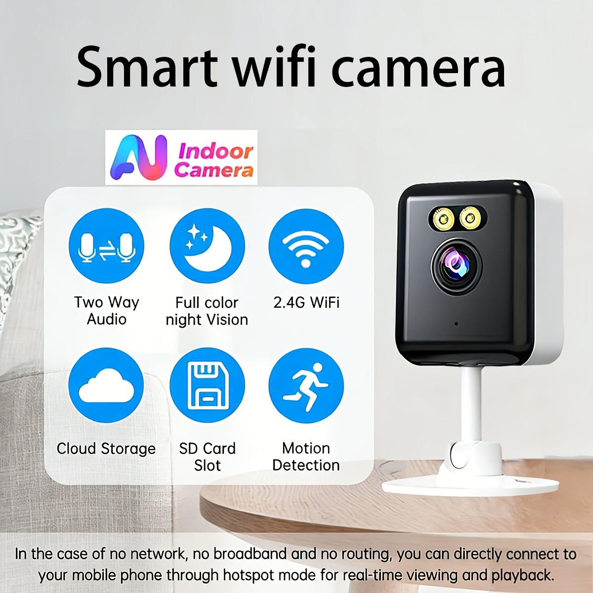 TEMU Smart Wireless Security Camera With Color Night Vision, 2.4ghz Wifi, Night Vision, Audio, Detection, Built-in Ap Hotspot & No Internet Needed