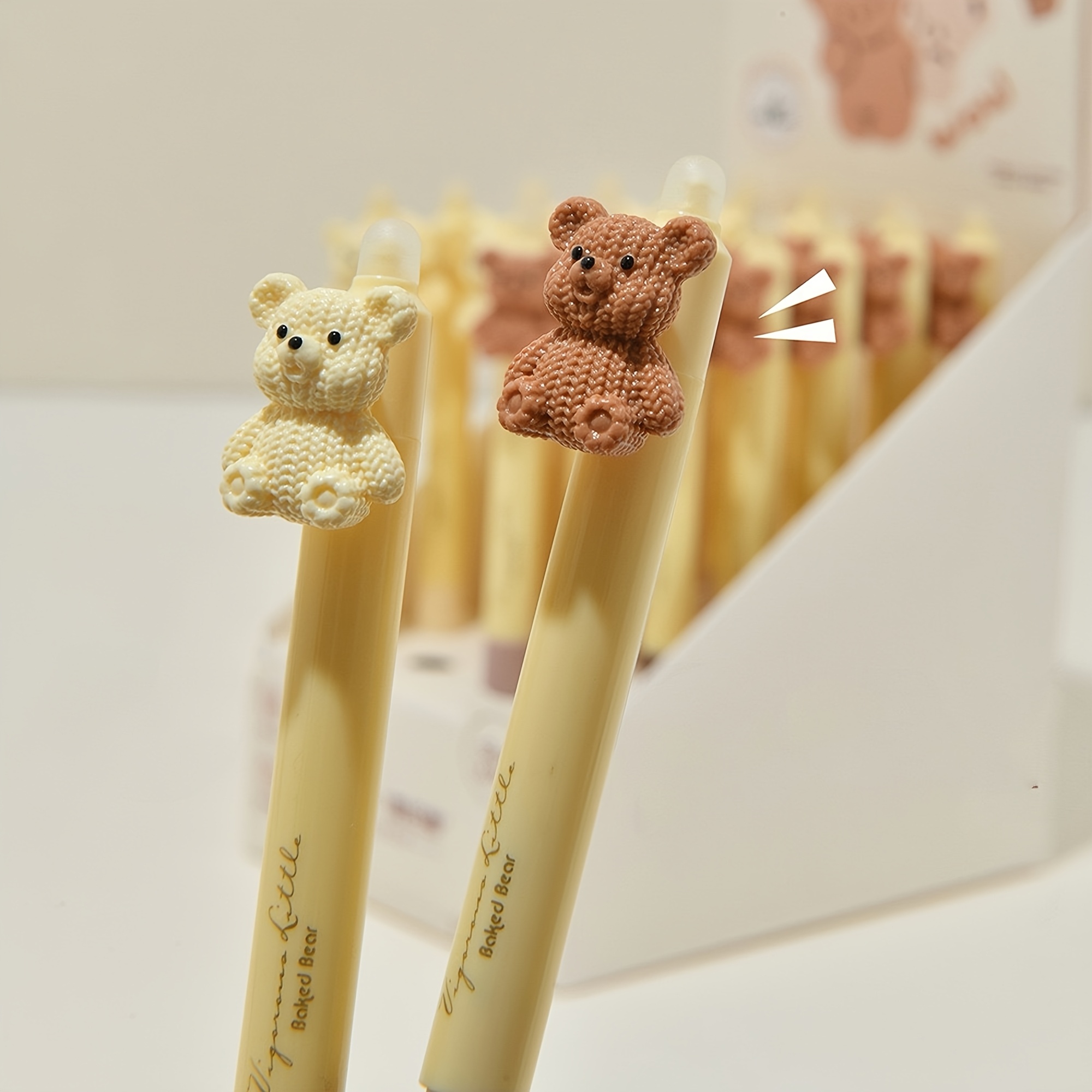 

2pcs Cute Bear Cheese Bear Erasable Pen Set, 2pcs - Fine Ink, Storage, Universal Grip For , Smooth Writing And Correctable, Cute , Plastic Shell, Storage . School Supplies, Holiday Gifts