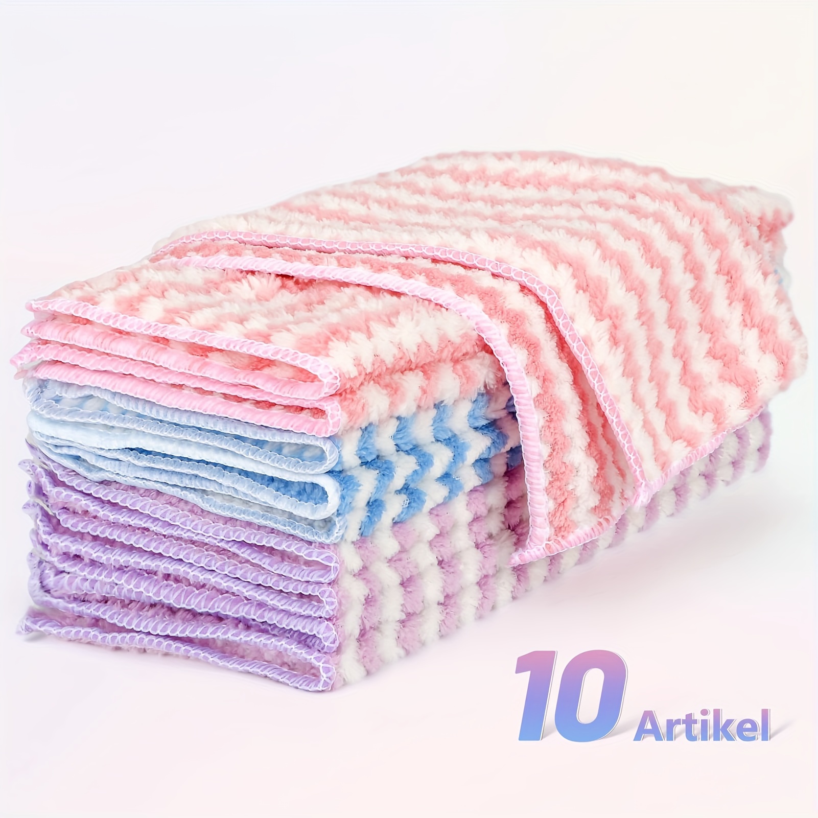 Image of Microfibre Cleaning Cloth, Pack Of 10, Super Absorbent Coral Fleece Cloth, 25 X 25 Cm, Scouring Towel, Padding, Multifunctional, Thick, Water-ribbed Scarf, Cleaning Cloths