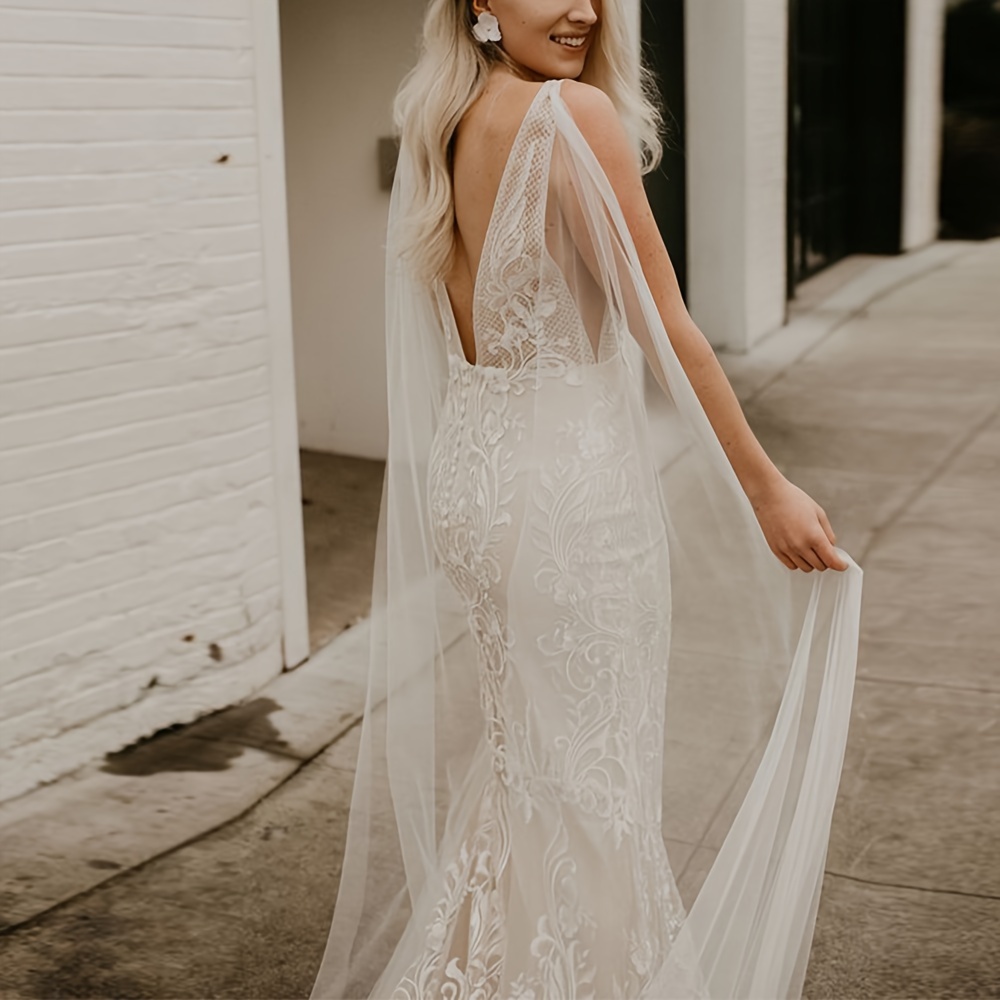 свадебная фата на плечо, элегантное накидка из тюля с кружевной отделкой, ткань из полиамидных нитей, ручная стирка, длинная струящаяся прозрачная свадебная деталь для романтических свадебных тем, детали 8