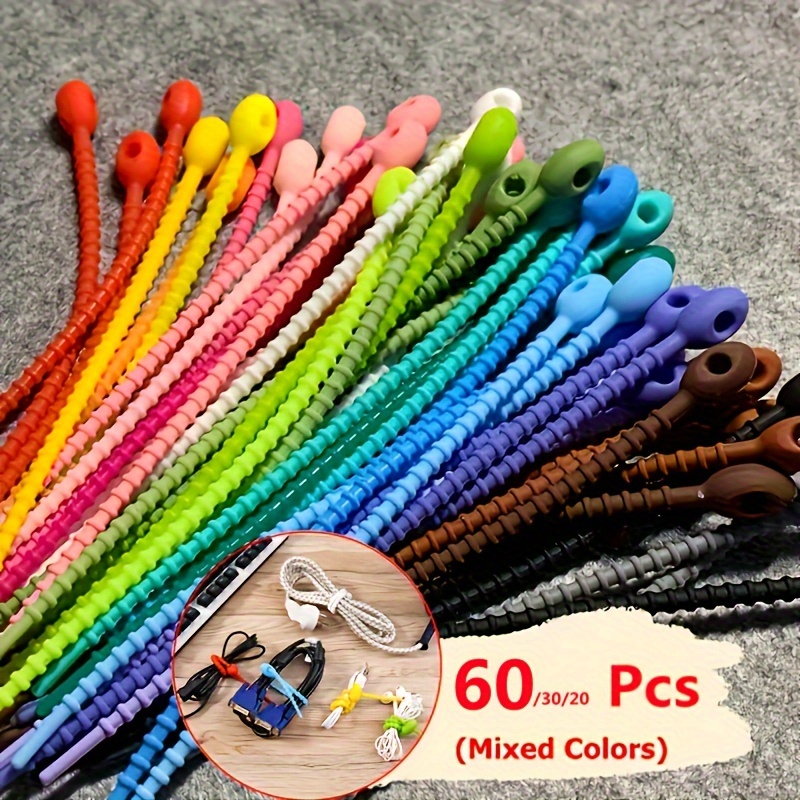 

60/30/20pcs Of Silicone Reusable Cable Organizers For Storing And Managing Wires, Featuring Zip Ties And Multifunctional Clips For Food And Keeping Earphone Cords Tidy.