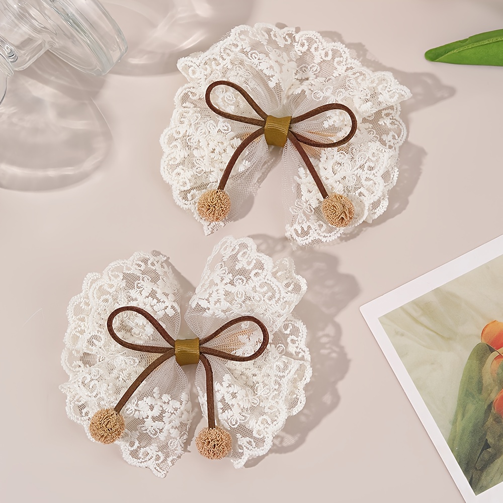 2pcs Sweet Lace Bow Hair Clips For Fashion Styling Beige Lace Bow Hair Additions Elegant Hairpins For Daily Outfits