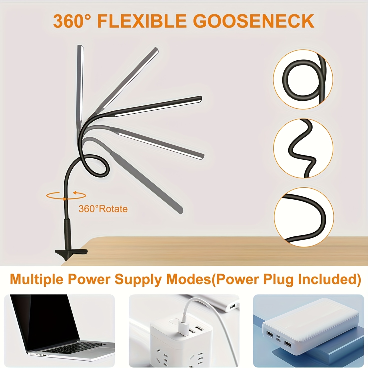 1pc   desk lamp with clamp usb powered 360 adjustable gooseneck eye   design portable reading crafting light plastic shade no   office desk lamp details 4