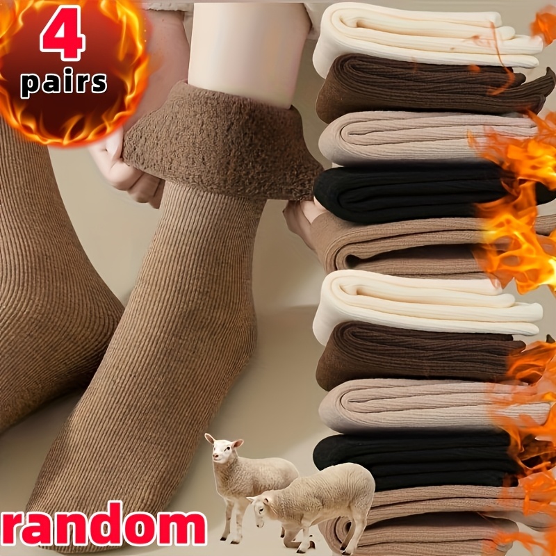 TEMU 4 Pairs Family Warm Combination Pack Women's Socks, Random Colors, Thickened Warm Winter Socks, Ultra-cold Weather Special Thickened Sports