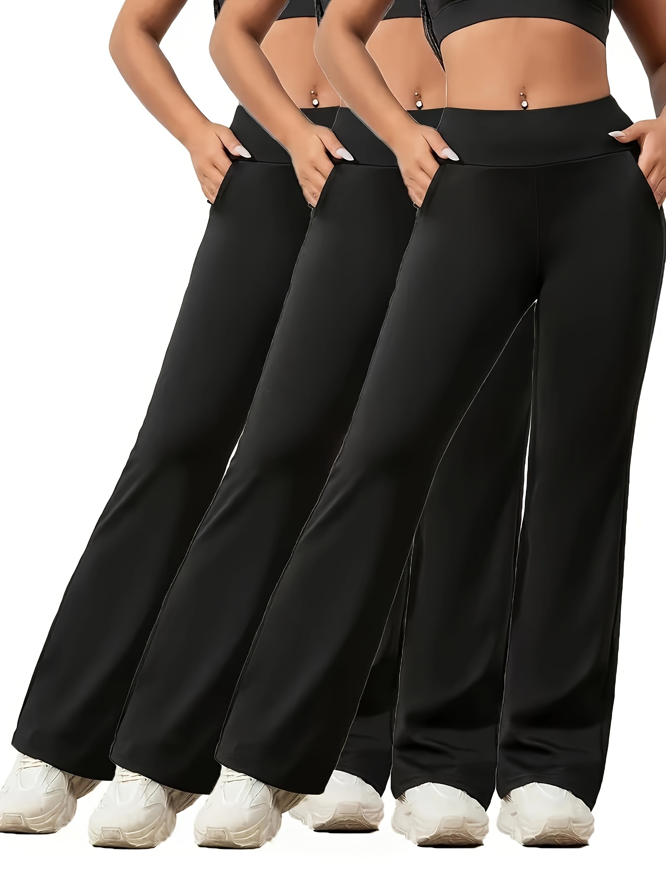 Women'S High-Waisted Wide-Leg Yoga Pants - Tummy Control Butt-Lifting Stretch Fabric with Pockets, Loose Flared Design for Running, Gym, Dance & Casual Wear, Gym Workout Clothes, Durable Sportswear