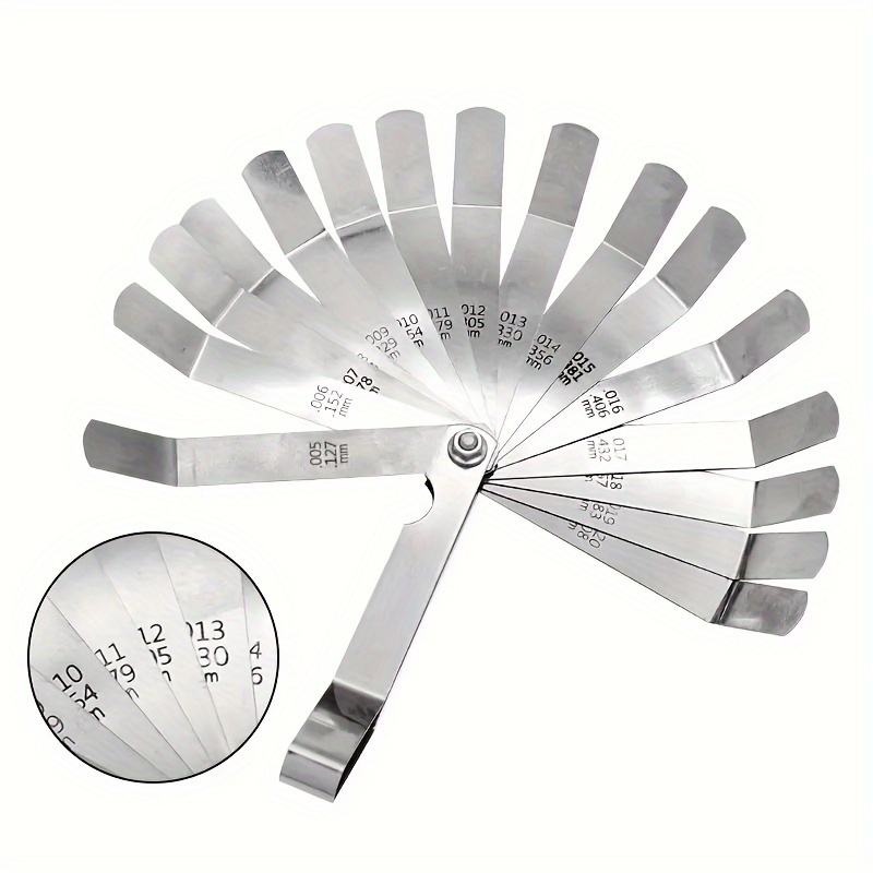 

Stainless Steel Feeler Gauge Set, 16-piece Metric And Inch Thickness Measurement Tool, 0.005-0.20in / 0.127-0.508mm For Electronic Instrument And Mold Manufacturing Gap Measurement