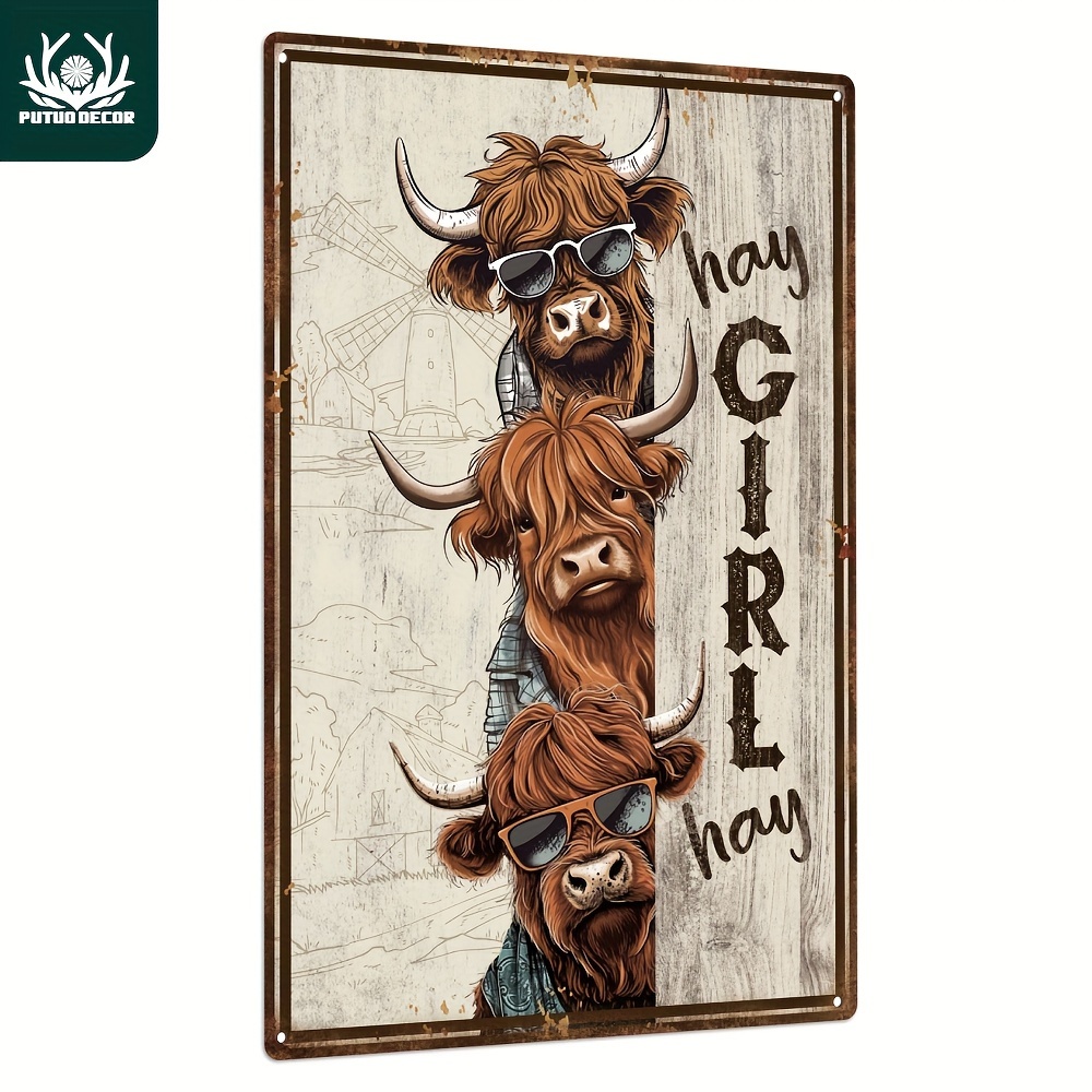 

Putuo Decor, 1 Piece Yak Metal Tin Sign, Vintage Iron Plates For Home Farm Wall Decor, 7.8 X 11.8 Inches, Hay Girl Hay