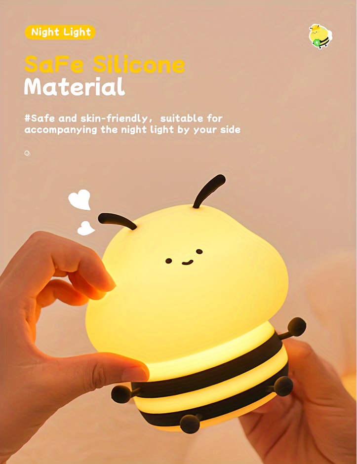 1  honeybee night light rechargeable eye protection bedside lamp with colorful changing colors cute bedroom decorative ornament Product details 4