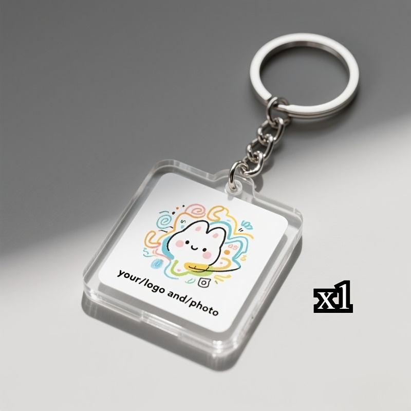TEMU [2D Plat] [2D Plat] Porte-clés carré personnalisé en acrylique DIY, breloque de sac à dos, porte-clés de voiture en acrylique, convient aux