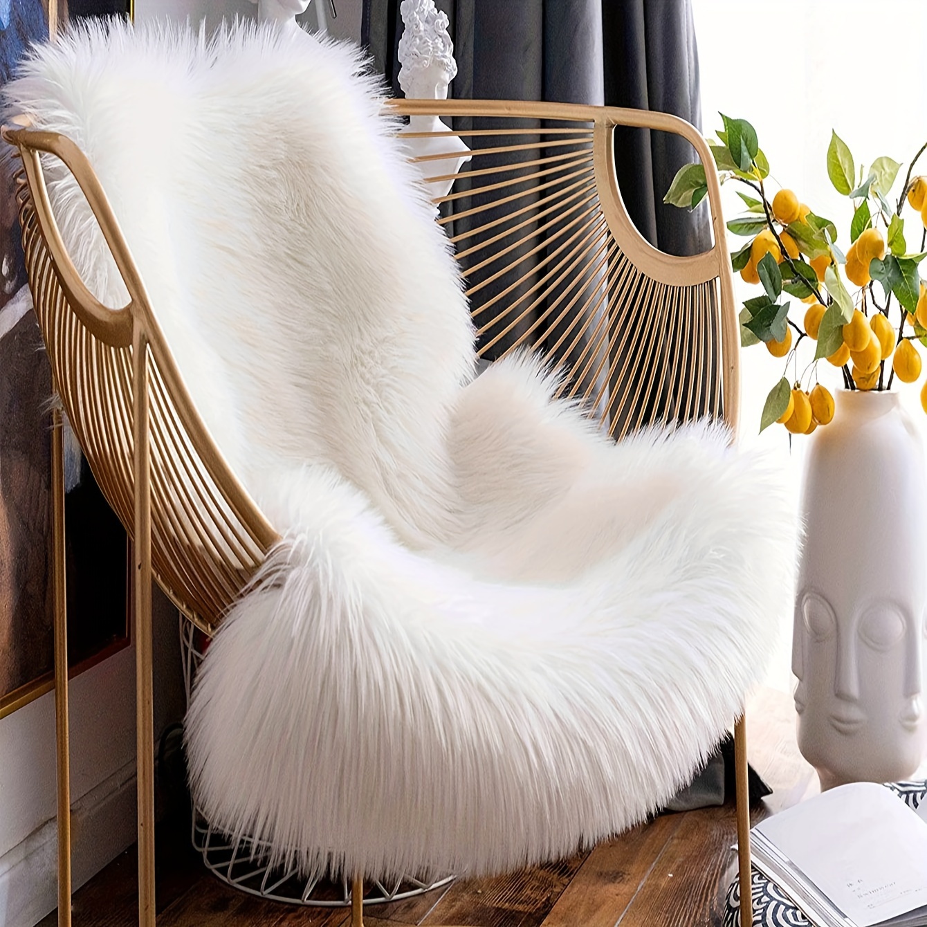 Image of 1 Fish-shaped Chair Cushion, Sofa Cushion, Seat Cushion, Household Bedroom Hallway Non-slip Long Plush Rug, Suitable For
