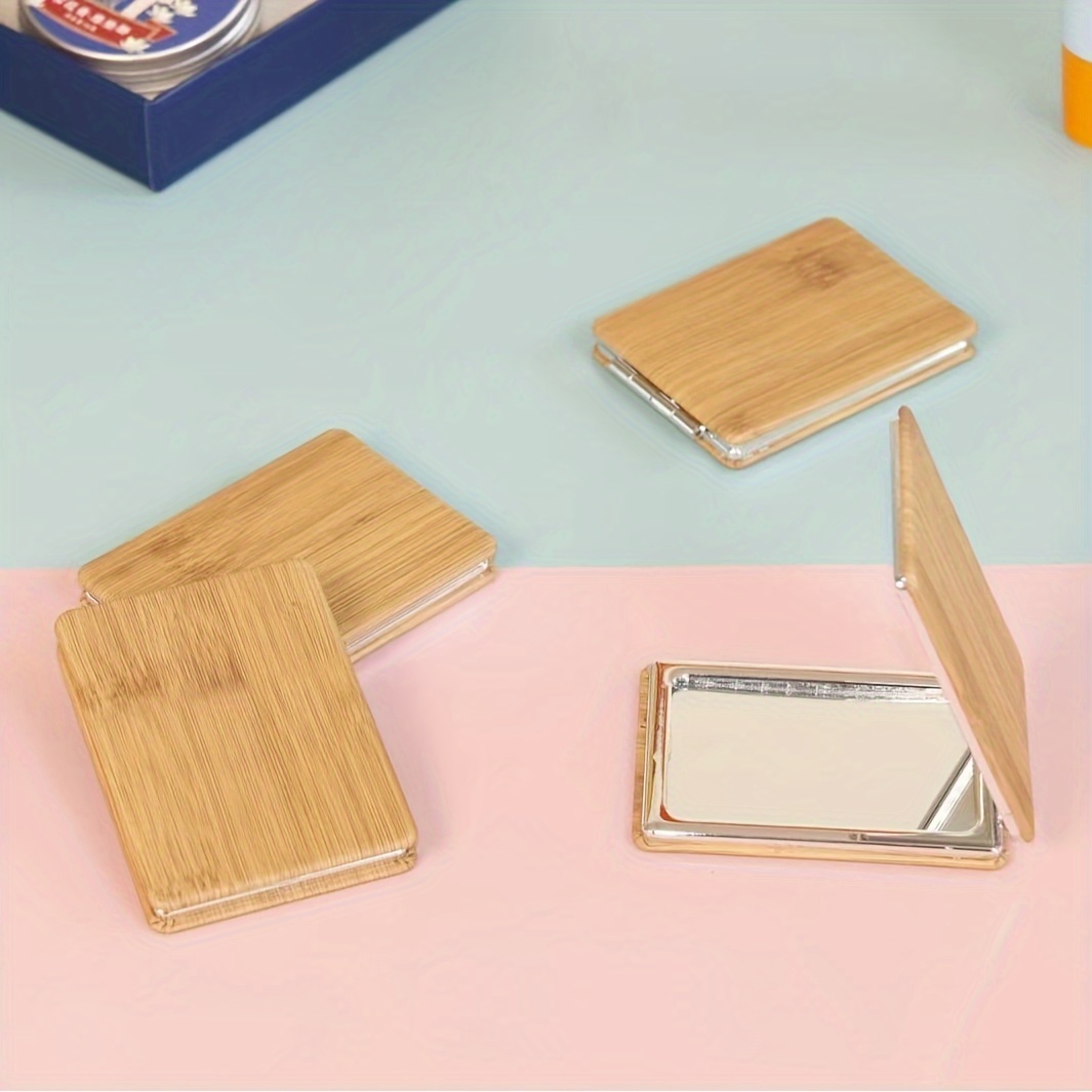 

New Mini Handheld Folding Mirror, Wooden Shell Folding Mirror, Folding Mirror For Student Dormitory, Travel Essential Portable Touch-up Mirror