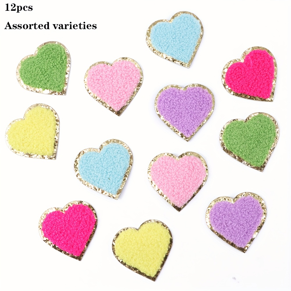 Ywli 12pcs/bag Random Color Heart Flannel Embroidery Women' Sewing Fabric Sticker
