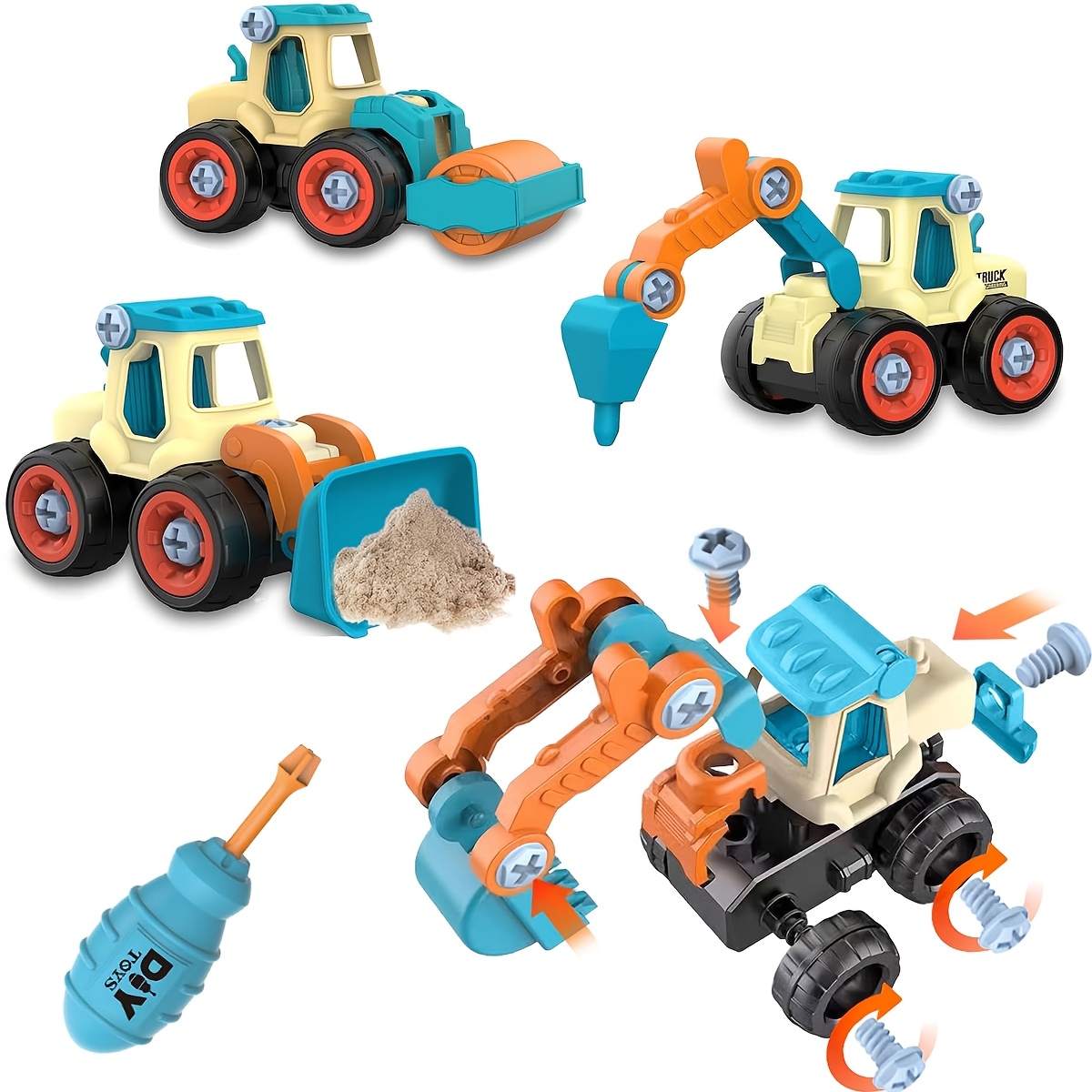 4pcs Construction Vehicle Set with 1 Screwdriver, Children's Assembly and Disassembly Toy Excavator, Detachable and Screw-On Educational Building Blocks for Boys and Toddlers, Christmas Gift, New Year Gift, Birthday Gift for Kids. Some Accessory 22 4pcs Construction Vehicle Set with 1 Screwdriver, Children's Assembly and Disassembly Toy Excavator, Detachable and Screw-On Educational Building Blocks for Boys and Toddlers, Christmas Gift, New Year Gift, Birthday Gift for Kids. Some Accessory