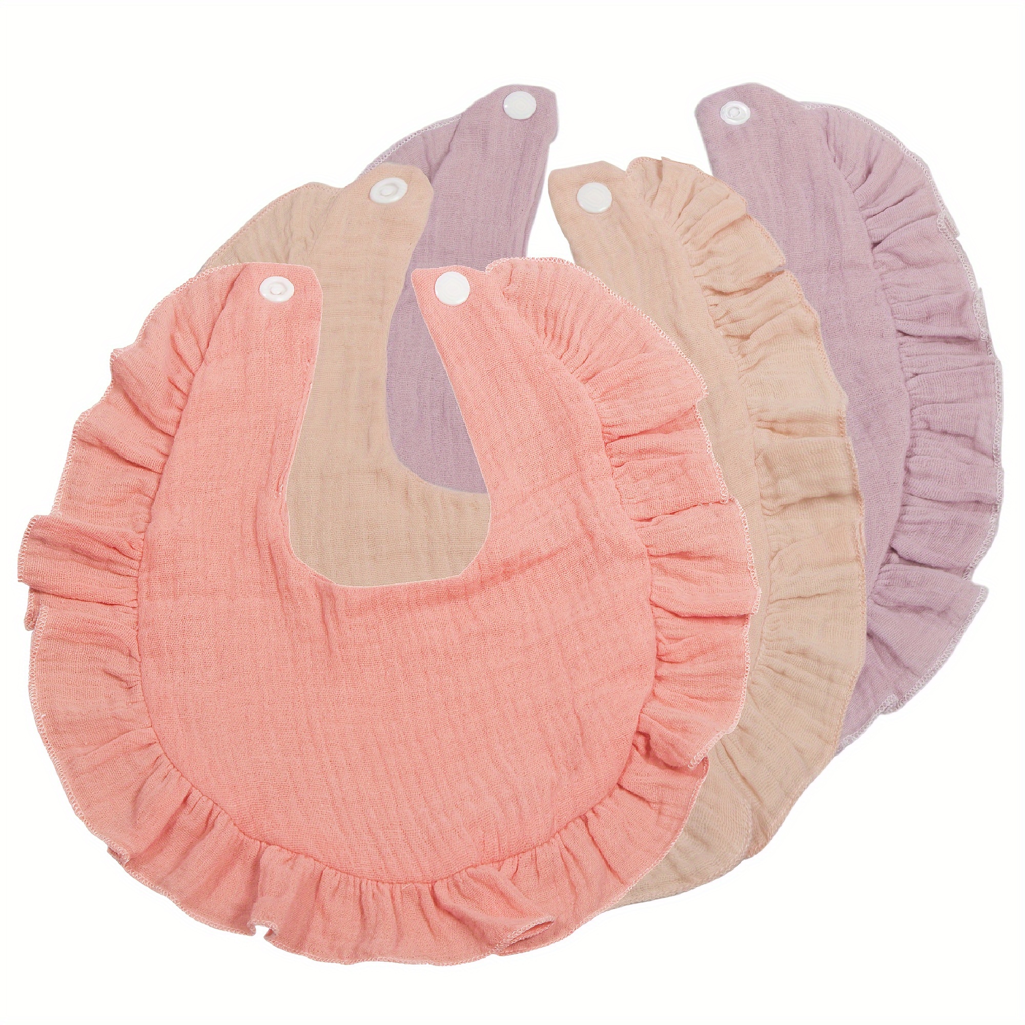 

3pcs New Baby Bibs With Lotus Leaf Edge, Made Of Solid Color Gauze Fabric, Absorbent, Soft And Breathable