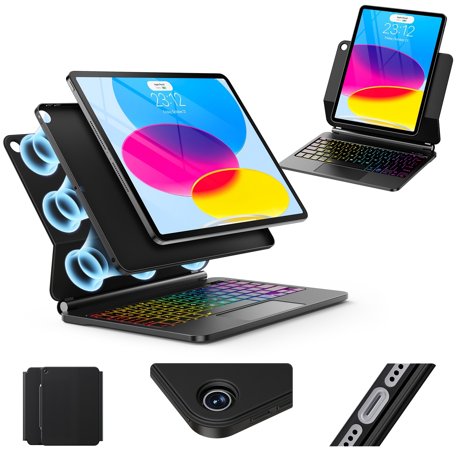 item picture suitable for ipad a16 11th 10th generation keyboard protective case magic magnetic suspension cantilever bracket 7 color backlit keyboard protective case supports 2025 11 inch and 10th   9 inch ipad detachable protective case
